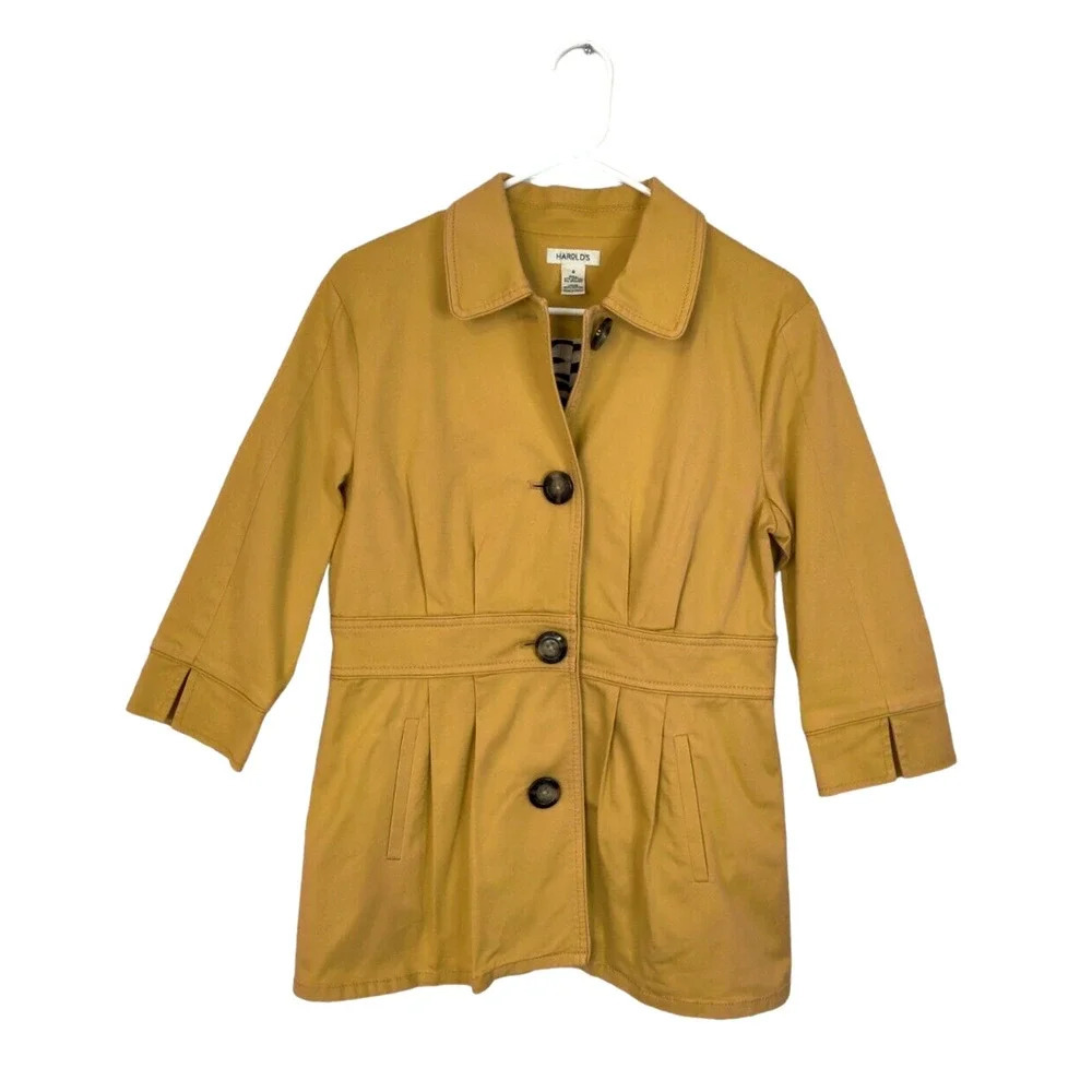 Harold's Yellow Mustard‎ Collared Button Down 3/4 Sleeve Coat Jacket Size 8
